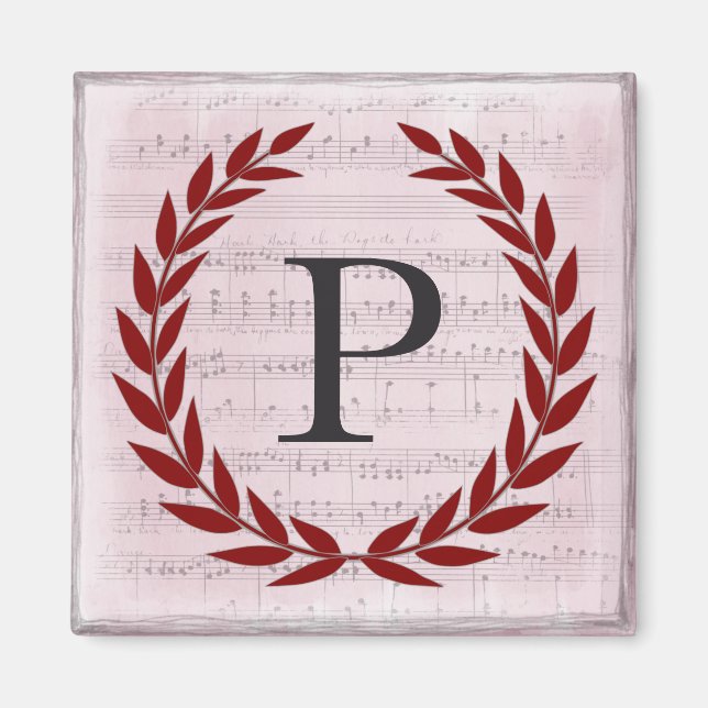 Aimant Laurel Wreath Sheet Musique Monogramme initial P (Devant)