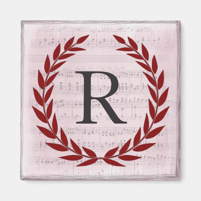 Aimant Laurel Wreath Sheet Musique Monogramme initial R (Devant)