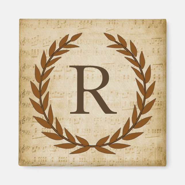 Aimant Laurel Wreath Sheet Musique Monogramme initial R (Devant)