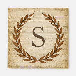 Aimant Laurel Wreath Sheet Musique Monogramme initial S