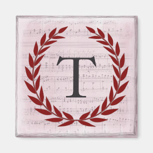 Aimant Laurel Wreath Sheet Musique Monogramme initial T
