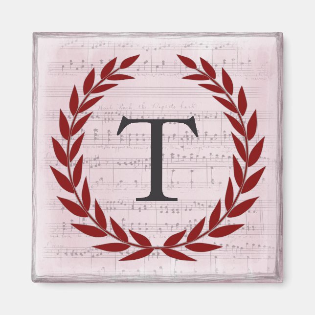 Aimant Laurel Wreath Sheet Musique Monogramme initial T (Devant)