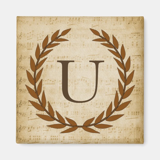 Aimant Laurel Wreath Sheet Musique Monogramme initial U (Devant)