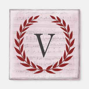 Aimant Laurel Wreath Sheet Musique Monogramme initial V