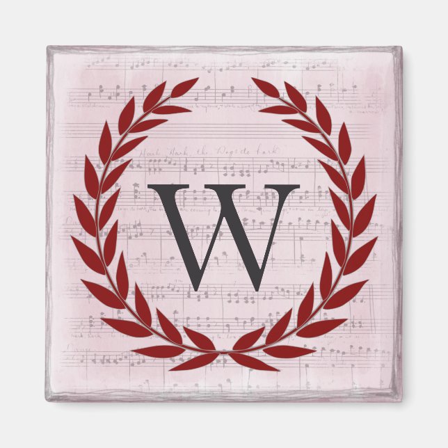 Aimant Laurel Wreath Sheet Musique Monogramme initial W (Devant)