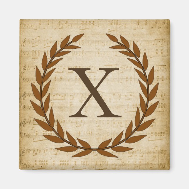 Aimant Laurel Wreath Sheet Musique Monogramme initial X (Devant)