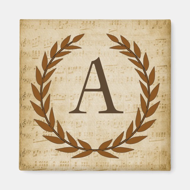 Aimant Laurel Wreath Sheet Musique Monogramme Initiale A (Devant)