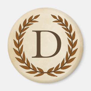 Aimant Laurel Wreath sur le parchemin Monogramme initial