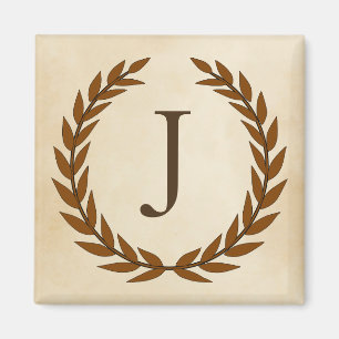 Aimant Laurel Wreath sur le parchemin Monogramme initial