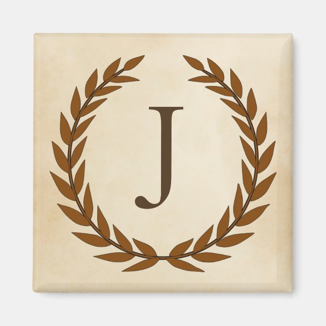 Aimant Laurel Wreath sur le parchemin Monogramme initial  (Devant)