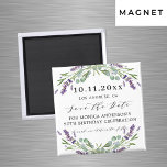Aimant Lavande violet verdure anniversaire enregistrer la<br><div class="desc">Un arrière - plan blanc décoré de fleurs de lavande et de verdure d'eucalyptus. Personnalisez et ajoutez votre nom et la date de la fête.</div>