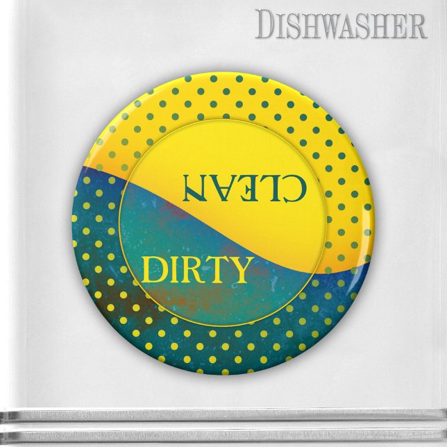 Aimant Lave-vaisselle coloré Retro Clean (Clean-dirty dishwasher magnet featuring a colorful retro design with polka dots)