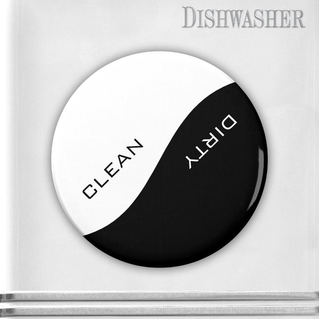 Aimant Lave-vaisselle minimaliste blanc personnalisé (Minimalist clean-dirty dishwasher magnet in simple black and white)