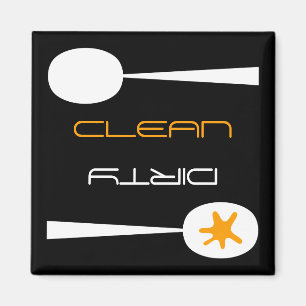 Aimant Lave-vaisselle orange, noir et blanc, propre ou