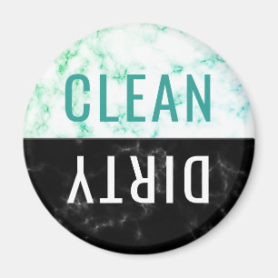 Aimant Lave-vaisselle propre Aqua Black Marble Round