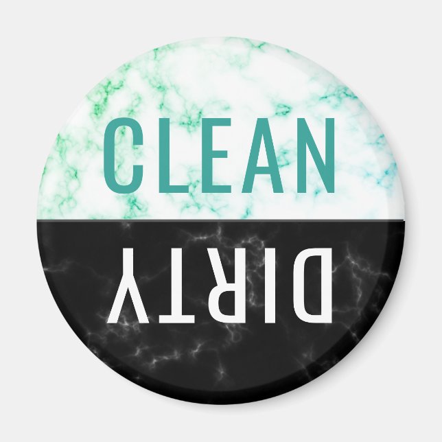 Aimant Lave-vaisselle propre Aqua Black Marble Round (Devant)