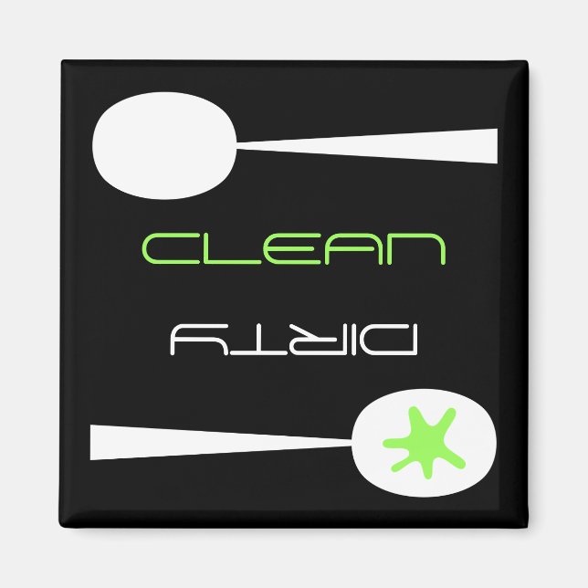 Aimant Lave-vaisselle vert, noir et blanc, propre ou sale (Devant)