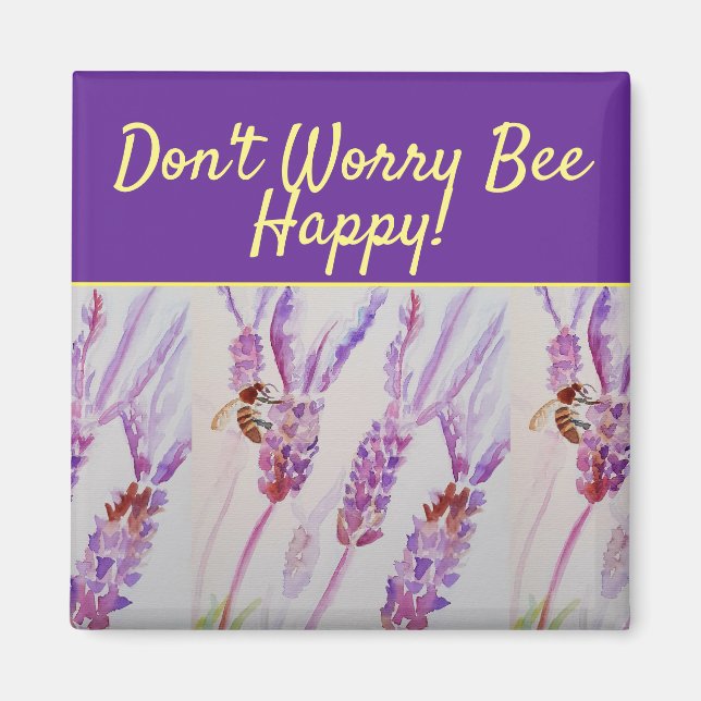 Aimant Lavender Purple Floral Art Don't Worry Bee Happy (Devant)