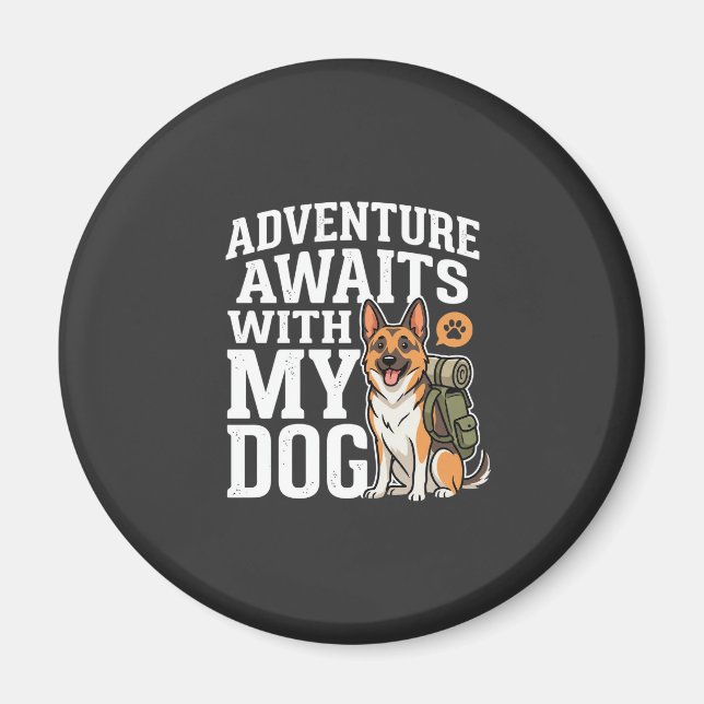Aimant L'aventure attend avec mon chien de randonnée (Devant)