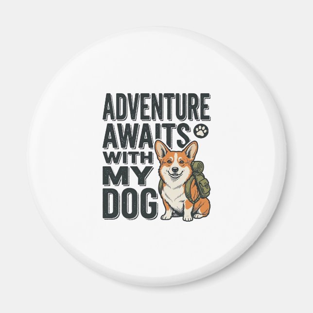 Aimant L'aventure Attend Avec Mon Chien Design De Randonn (Devant)