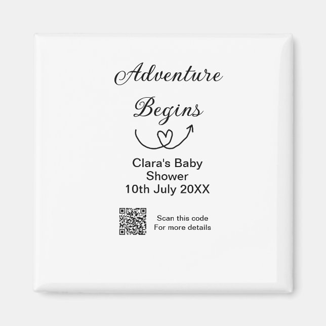 Aimant L'aventure commence baby shower scan QR code coeur (Devant)