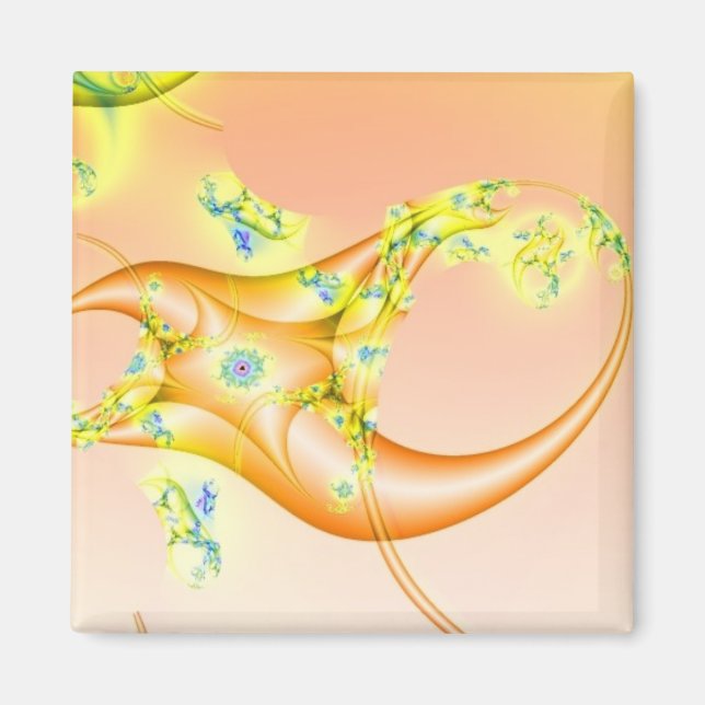 Aimant Lavette | Art fractal orange et jaune (Devant)