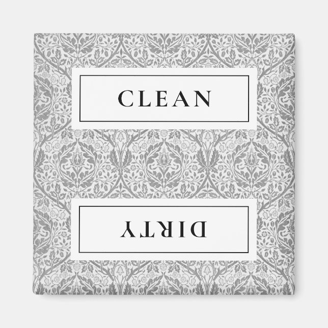 Aimant LAVEUSE SALE Fleurs grises Lave-vaisselle (Devant)