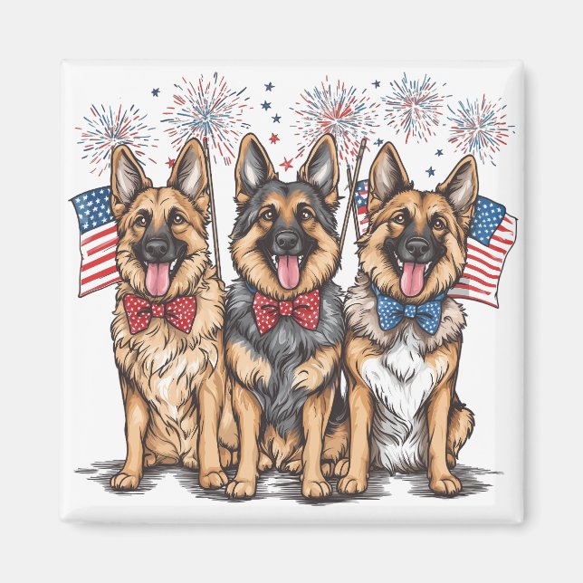 Aimant Le 4 Juillet Chiens De Berger Allemands (Devant)