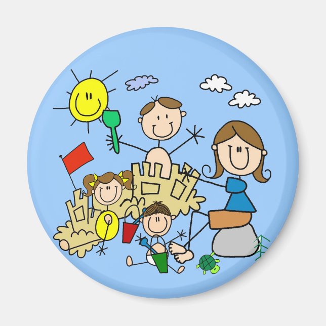 Aimant Le bâton figure l'amusement de plage de famille (Devant)