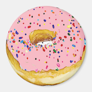 Aimant Le beignet givré par rose de fraise arrose