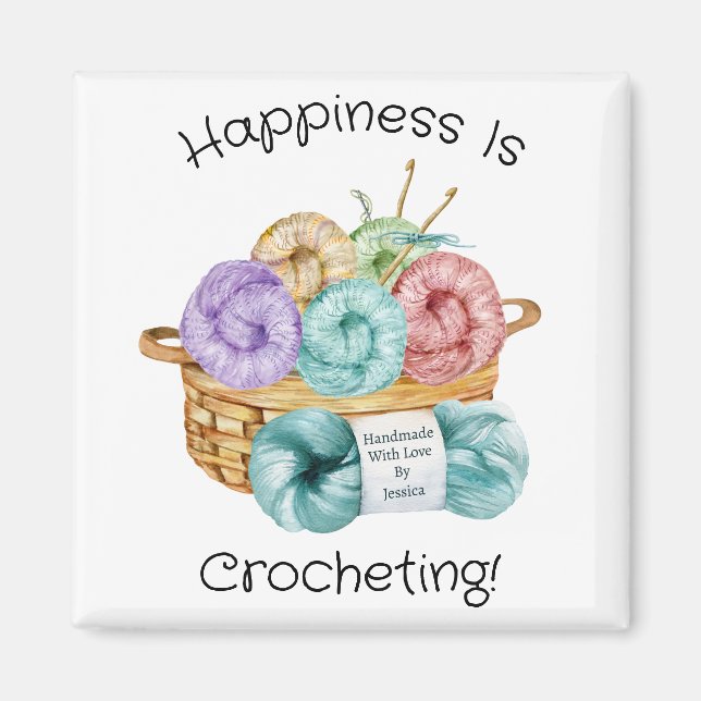 Aimant Le Bonheur, c'est Crocheter Personnalisé (Devant)