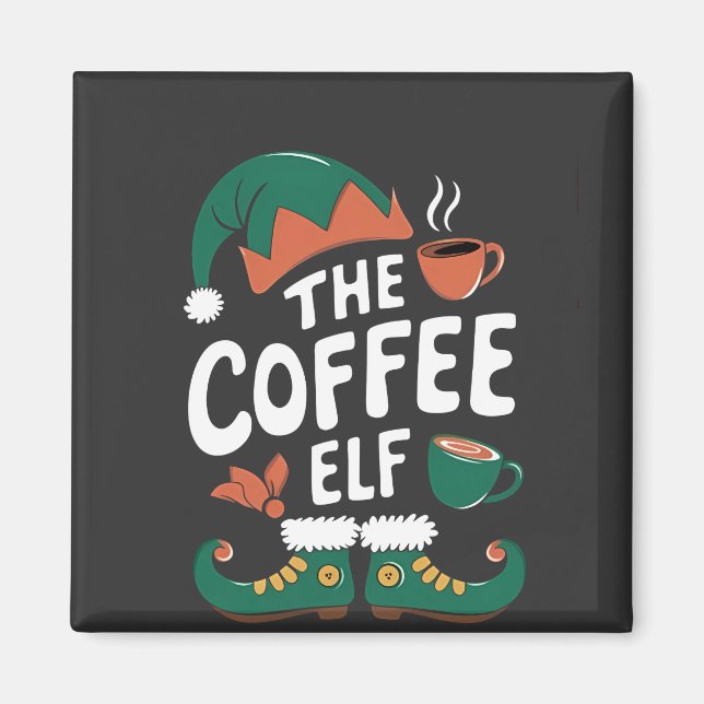 Aimant Le café elf amusant Noël elf Louvain de caféine (Devant)