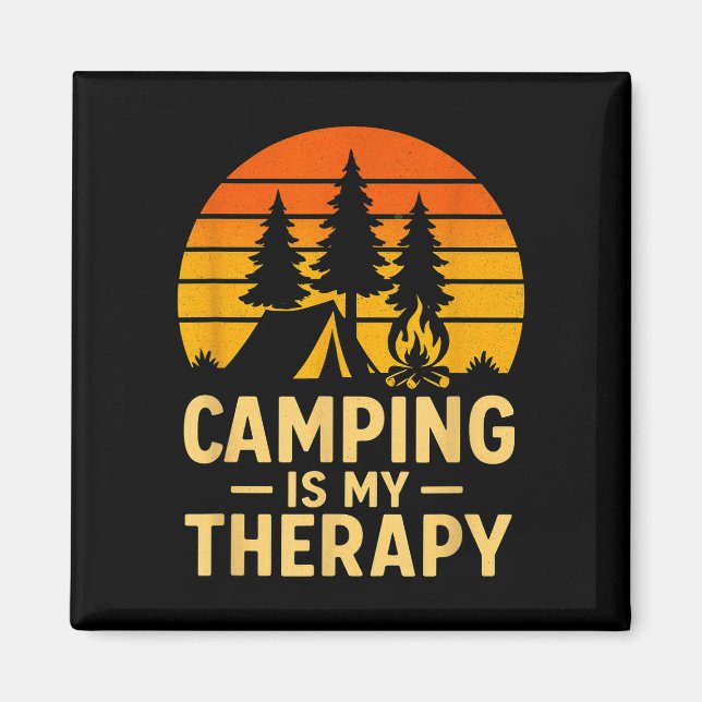 Aimant Le camping est une thérapie design _ drôle feu de  (Devant)