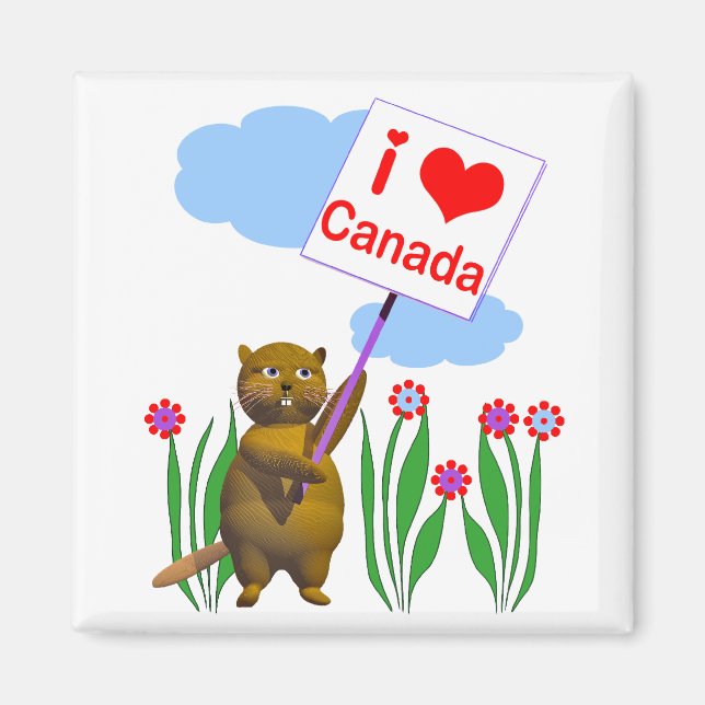 Aimant Le Castor canadien aime le Canada (Devant)