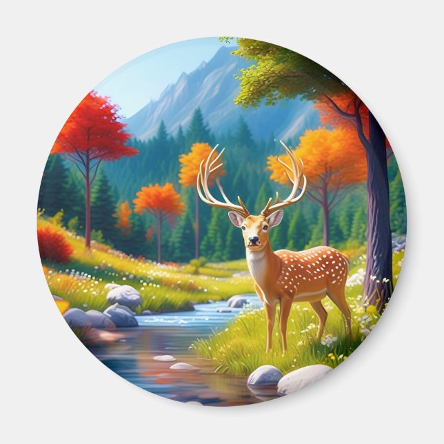Aimant Le Cerf d'Or debout dans la forêt (Devant)