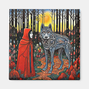Aimant Le chapeau rouge rencontre le loup