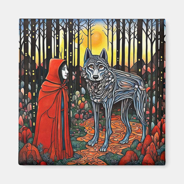 Aimant Le chapeau rouge rencontre le loup (Devant)