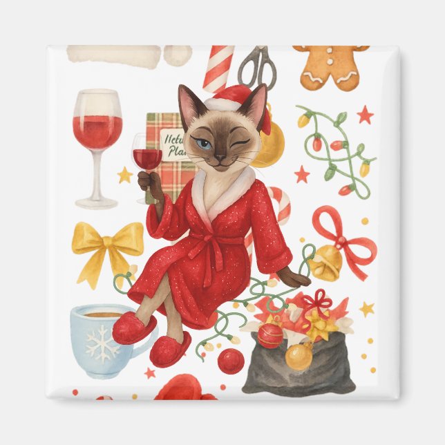 Aimant Le chat siamois de Noël célèbre à la maison  (Devant)
