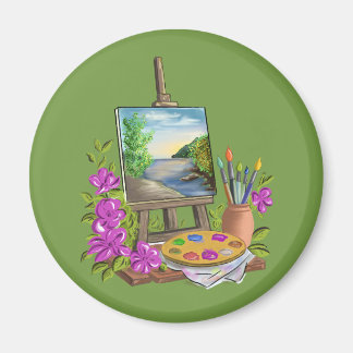 Aimant Le chevalet del'artiste peintre.
