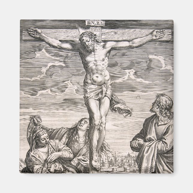 Aimant Le Christ en croix par Agostino Carracci (Devant)
