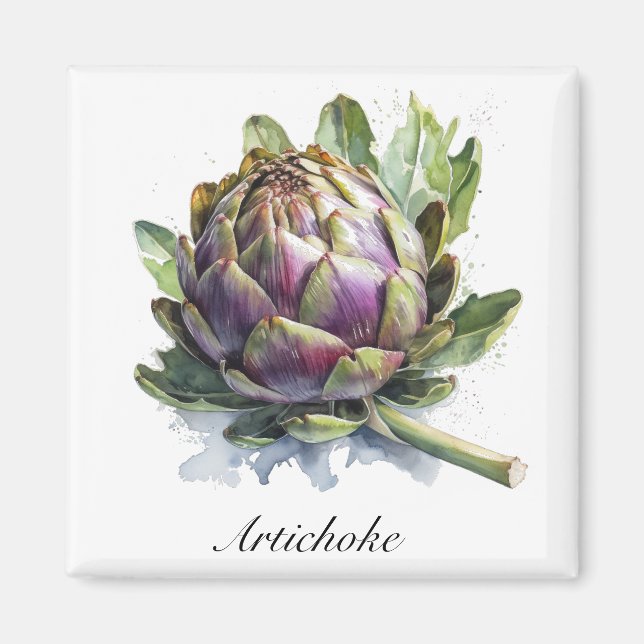 Aimant Le Coeur du Jardin : Artichoke en Aquarelle (Devant)