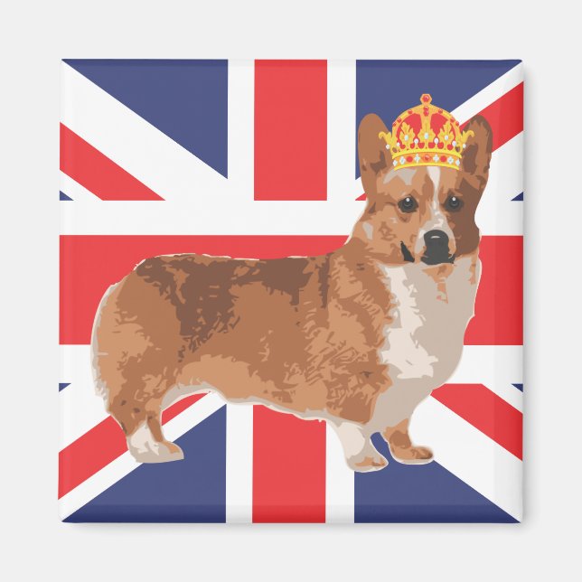 Aimant Le Corgi de la Reine avec Couronne et Union Jack (Devant)