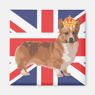 Aimant Le corgi de la Reine avec la couronne et l'Union