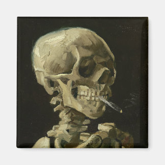 Aimant Le crâne d'un squelette avec la cigarette brûlante