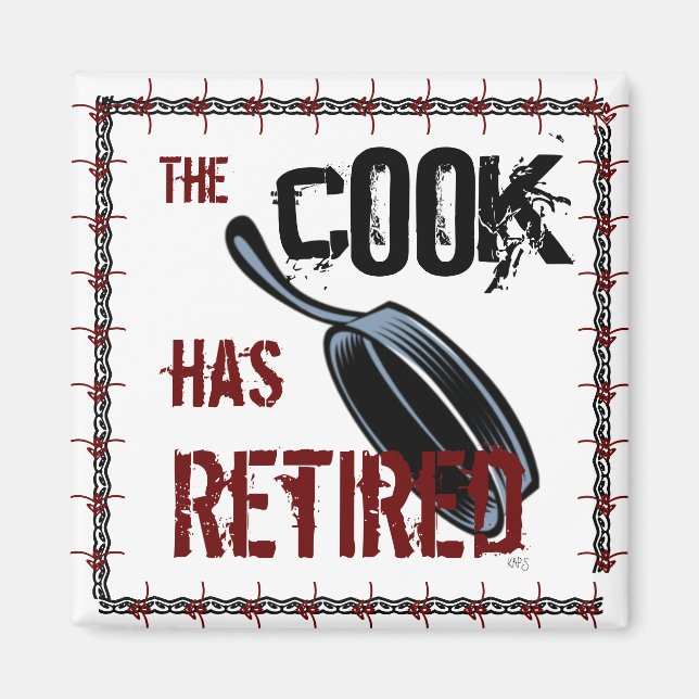 Aimant Le cuisinier a pris sa retraite (rouge/noir) (Devant)