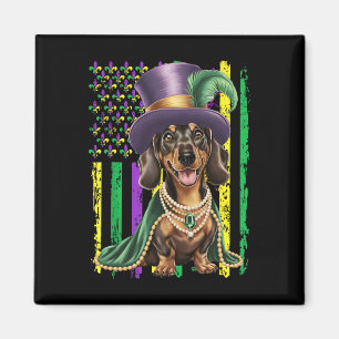 Aimant Le drapeau américain Mardi Gras Dachshund Dog Fest