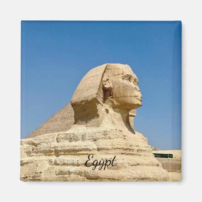 Aimant Le Grand Sphinx de Gizeh contre un ciel bleu clair (Devant)