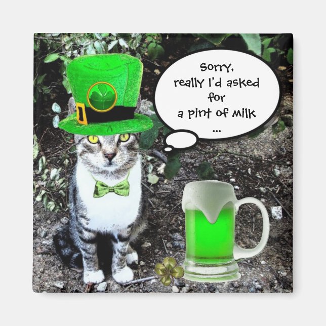 AIMANT LE JOUR DE SAINT PATRICK CAT WITH GREEN IRISH (Devant)