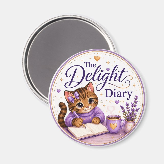 Aimant Le Journal du Plaisir Mignon Chat Violet Or (Recto/Verso)