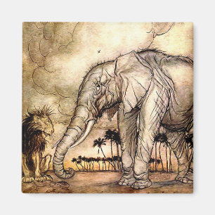 Aimant « Le Lion et l'Éléphant » par Arthur Rackham